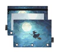 Witch Broomstick Moonlit Sky Pencil Bag Tasche in plastica per raccoglitori a tre anelli tasche con 3 anelli per forniture di cancelleria per esami