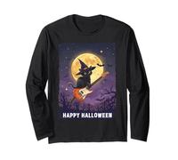 Witch Cat Playing Guitar Cat Halloween Cat Kitten Lover Kids Maglia a Manica