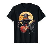 Witch Cat Playing Guitar Cat Halloween Cat Kitten Lover Kids Maglietta