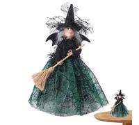 Witch Collectible Figure - Spider Web Skirt Flying Broom Halloween Ghost Festival Witch Doll Tree Top - Stuffed Animals, Halloween Witch Decor Tree Topper For Desktop Treetop Fireplace Halloween Decor