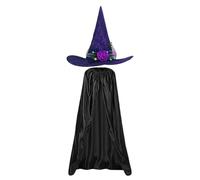 Witch Costume Children - Black Witch Cloak | Girl e ragazzi di cappello da stregone luminoso | 140 cm Polyester Cape | Set di mantello e cappelli di Halloween | Costume inquietante per lo stadio e dol