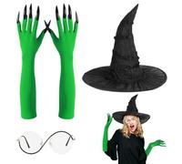 Witch Costume, Halloween Dress and Glasses Set, Cosplay Outfit with Hat & Wand, Ideal for Girls, Role Play, Festival, Masquerade, Home, Outdoor, Travel, Costume Fans