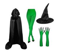 Witch Costume Set Women Cosplay, Halloween Dress Kit, Pointed Witch Hat, with Green Claw Gloves for Carnival, Masquerade, Role Playing, Movie Theme Events, 12.6x9.45x3.15 Inches
