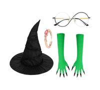 Witch Costume Women, Classic Witch Hat with Green Claw Gloves, Halloween Dress-Up Kit for Cosplay Carnival Festival Role-Playing Masquerade Party Character Outfit 32x24x8cm