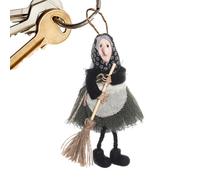 Witch Halloween Tree Ornament - Resin Doll Pendant, Spooky Wall Decor Figurine | Apron With Broom Collectible Miniature Lifelike Features, Haunted Hanging Decoration For Home Holiday Display