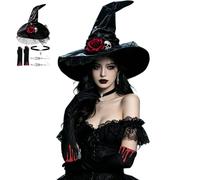Witch Hat and Gloves Skull Choker Necklace Earrings Gloves
