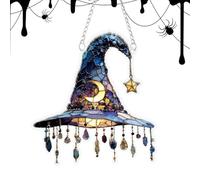 Witch Hat Ornament, Acrylic Halloween Decor, Small Hanging Accessory, Flat 2d Decoration Piece, 7.87x7.87x0.08 Inches Spooky Theme Display, Window Porch Fireplace Door Garden Indoor Outdoor Car
