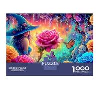 Witch in Rose Garden 1000 Pezzi Puzzle Divertente Decorazione Per La Casa Vibrant Rainbow Roses Puzzle Sfide Divertenti Per Regali 70x50cm/1000pcs