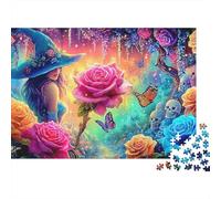 Witch In Rose Garden Puzzle in Cartone Extra Spesso Per Adulti, Butterfly, Ultra Difficile, Allenamento Mentale, Regalo Divertente, Attività, Decorazione 52x38cm/1000pcs
