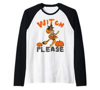 Witch Please Funny Halloween Melanina Donne Nere Pelle Marrone Maglia con Maniche Raglan