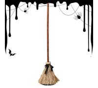 Witch Prop, Flying Broom, 43.5 Inches Floating Halloween Decoration with Lights and Sounds, Spooky Animated for Indoor Outdoor Haunted House, Porch, Holiday Party, Scary Witch Decor Display