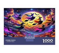 Witch Puzzle da Assemblare Fai da Te Carta Premium Streghe che Volano sopra le Zucche Gioco per la Famiglia Divertente 52x38cm/1000pezzi