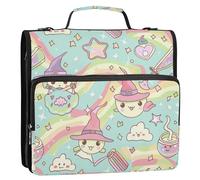 Witch Staff Pozione Cartoon Rainbow Color 3 Anelli 3,8 cm Zipper Raccoglitore con Tracolla Laege Capacità Portfolio Raccoglitore per Ufficio Scuola