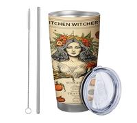 Witch Tumbler Confezione da 1 Poster di latta Targa in metallo Cucina Vintage Novità Divertente Zucca Rosa giallo chiaro arancione Isolato Metallo Can Cooler No Spill Scuola College asilo nido senza