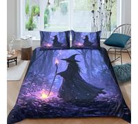 Witch walkingcopripiumino morbida microfibra 3 Pezzi stampa di 3D con cerniera Fantasy forest scene Set Di Copripiumino incluso federe per cuscini aiosa morbido e comodo for adulti King（220x240cm）