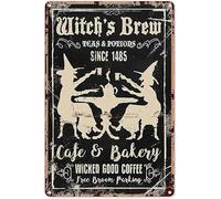 Witch Wall Art Vintage Witch's Brew Cafe & Bakery Wicked Good Coffee poster, Targa in metallo 30,5 x 40,6 cm