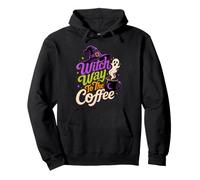 Witch Way To The Coffee Funny Witchy Halloween Tipografia Felpa con Cappuccio