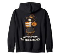 Witch Way To The Library Halloween Bibliotecario Libri Reader Felpa con Cappuccio