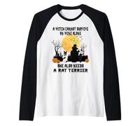 Witch Wine And Rat Terrier Dog Mom Funny Halloween Costume Maglia con Maniche Raglan