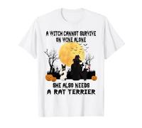 Witch Wine And Rat Terrier Dog Mom Funny Halloween Costume Maglietta