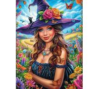 Witch with A Black Hat And Butterflies Puzzle 500 Pezzi Per Arredamento Domestico Science Fiction Magical Dream Cartone Riciclato Ecologico Tema Natura Per Tutta La Casa Con Cornice Inclusa Migliore