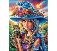 Witch with Black Cat in Flower Garden Puzzle 1000 Pezzi Giochi Da Tavolo Per Serate Divertimento in Gruppo Rilassamento E Convivialità Regalo Per Amici 1000 PCS