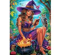 Witch with Cat in Magical Forest Puzzle 500 Pezzi Serate In Casa Con Amici Fairy Tale Cute Animal Giochi Da Tavolo Per Gruppo Divertimento E Convivialità Regalo Per Amici E Parenti 500 PCS