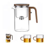 Witchcraft Teapot, Water Separation Glass Teapot with Wooden Handle, Press Control Magical Teapot Glass, Glass Teapot with Removable Loose Tea Glass Infuser (720ml)