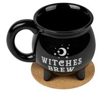 Witches Brew Calderone Mug, Witches Brew Tazza da caffè con sottobicchiere, Tazza da tè gotica con effetto fiamma, tazze divertenti per Halloween, regali di compleanno