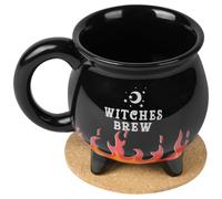 Witches Brew Calderone Mug, Witches Brew Tazza da caffè con sottobicchiere, Tazza da tè gotica con effetto fiamma, tazze divertenti per Halloween, regali di compleanno