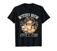 Witches Brew Coffee Club Accogliente Halloween Skeleton Stagione Autunno Maglietta