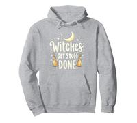 Witches Get Stuff Done Magica Motivazione al Chiaro di Luna Felpa con Cappuccio, Unisex per Adulti, Grigio Melange, L