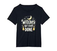 Witches Get Stuff Done Magica Motivazione al Chiaro di Luna Maglietta, Donna Plus-Size, Nero, 2X