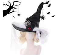 Witches Hat - Puntato pizzo Costume, Gothic Cosplay Accessory | Halloween Spider Witch Headwear Decoration, Elegant Witchy Cone Cap With Veil For Prom Party Masquerade Holiday Event Celebration