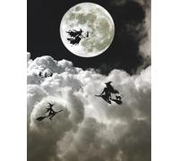 Witching Hour Skies: Flying Witch Silhouette Notebook with Glowing Full Moon: A Spooky 8.5 x 11" Halloween-Themed Composition Book with Witches on Broomsticks and Magical Moonlit Clouds