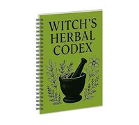 Witch's Herbal Codex, Grimorio legante a spirale con mortaio e pestello, copertina artistica per registrare rimedi incantesimi o schizzi di piante a casa, altare o studio sul campo all'aperto