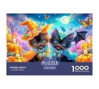 Witchy Black Kittens in A Magical Night Setting Puzzle Da 1000 Pezzi Cute Pet Cat Perfetto Per Il Legame Familiare, Adulti E Bambini 70x50cm/1000pcs