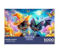 Witchy Black Kittens in A Magical Night Setting Puzzle Da 1000 Pezzi Cute Pet Cat Qualità Premium, Ottimo Gioco Per Adulti E Bambini Witchy Black Kittens in A Magical Night Setting