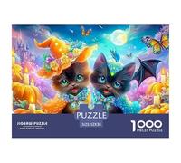 Witchy Black Kittens in A Magical Night Setting Puzzle Da 1000 Pezzi Cute Pet Cat Sfidante E Di Ingegno Per Tutte Le Età 52x38cm/1000pcs