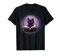 Witchy Bookish Moon Cats & Books Shirt,Black Witch Cat Books Maglietta