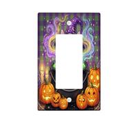 Witchy Bull Terrier Halloween Decor Singolo Rocker Interruttore Della Luce | Scena spettrale del calderone, accenti Jack-o'-lantern, cappello da strega fantasioso, colori autunnali vivaci