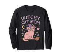 Witchy Cat Mom Carino Occulto Estetica Halloween Vibes Maglia a Manica