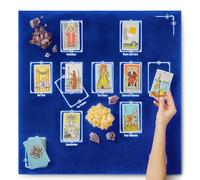 Witchy Cauldron Tovaglia per divinazione dei tarocchi, per lettura e altare, motivo luna alterata, tessuto ricamato con streghe, velluto setoso al tatto, croce celtica in raso (blu)