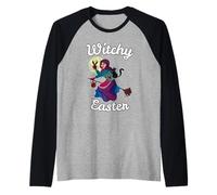 Witchy Easter - Strega, Gatto Nero e Cielo Stellato Maglia con Maniche Raglan