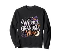 Witchy Grandma Vibes colore nero Cat Moon Halloween Design Felpa