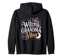 Witchy Grandma Vibes colore nero Cat Moon Halloween Design Felpa con Cappuccio