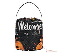 Witchy Halloween Welcome Art Crochet Tote Bag Crochet Yarn Holder con fori ago Storage per uncinetto Carrier Knitting Organizer