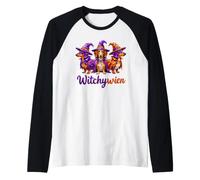Witchy Halloween WitchyWien Dachshund Dogs in Witch Hat Maglia con Maniche Raglan