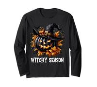 Witchy Jack O Lantern Pumpkin in Witch Hat for Halloween Mom Maglia a Manica