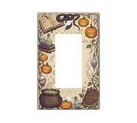 Witchy Magic Pozione Tema Halloween Singolo Rocker Interruttore Della Luce | Motivo stregoneria, libri di incantesimi mistici, lanterne di zucche luminose, decorazione da parete gotica